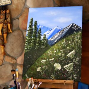 mountains and flowers painting