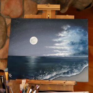 moon over ocean painting