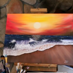 vibrant sunset wave ocean painting