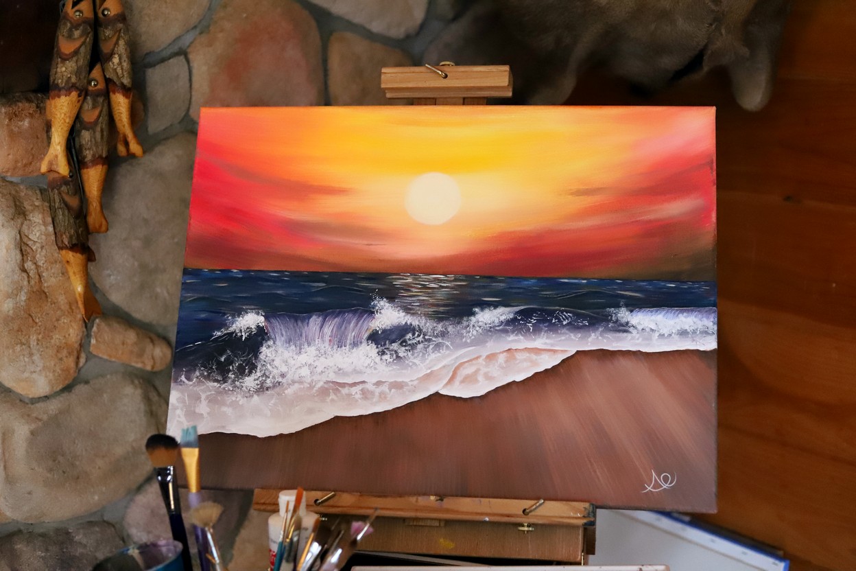 vibrant sunset wave ocean painting