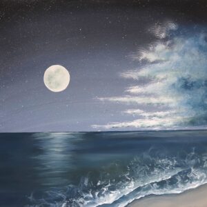moon over ocean painting