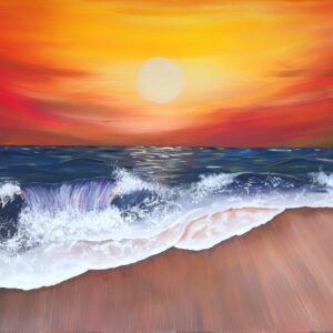 vibrant sunset wave ocean painting