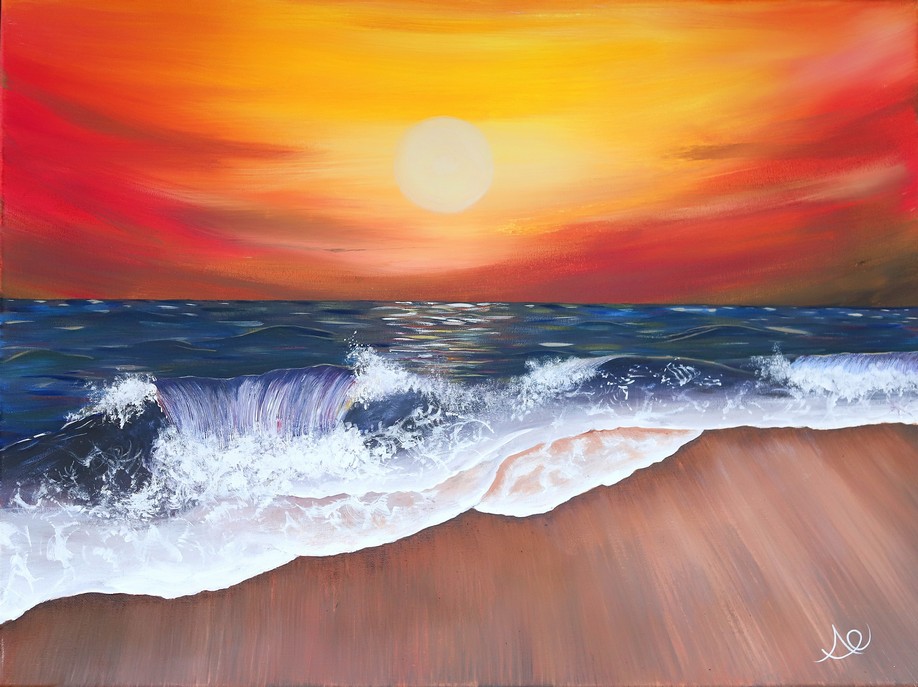 vibrant sunset wave ocean painting