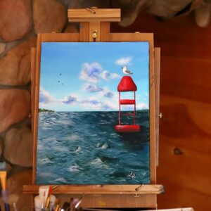 lake seagull painting