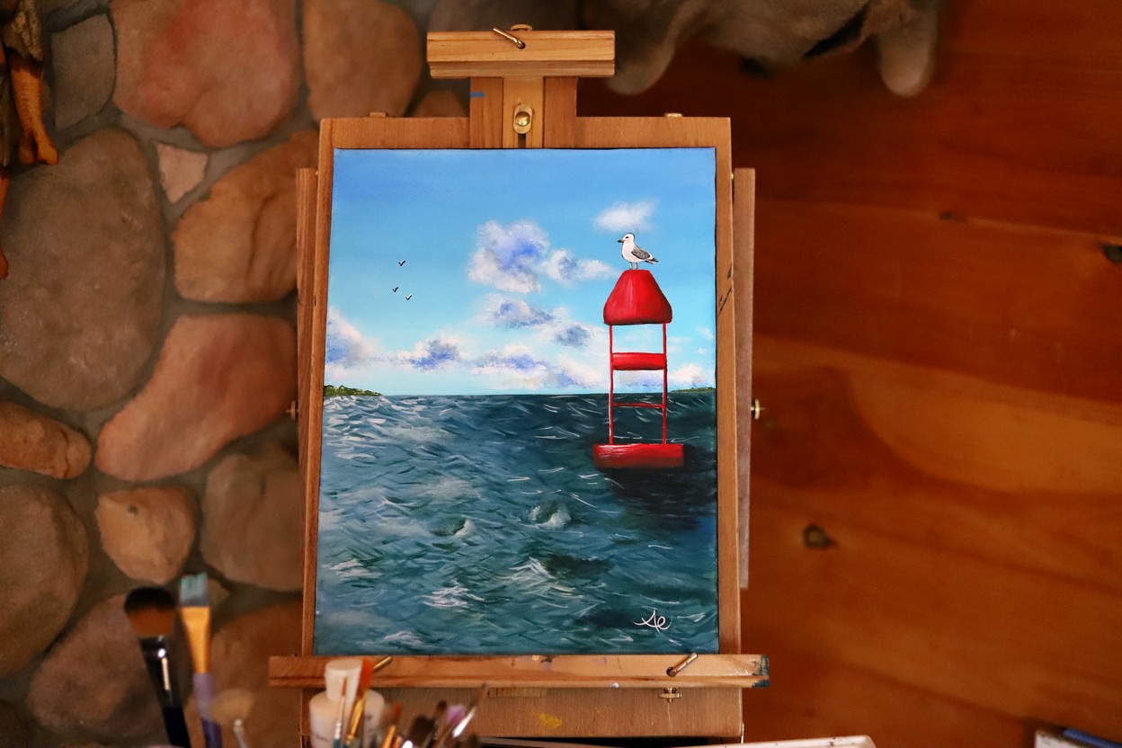 lake seagull painting