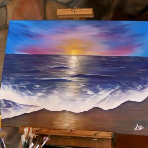 sunset ocean shore painting