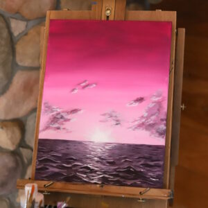 vibrant pink sunset seascape painting