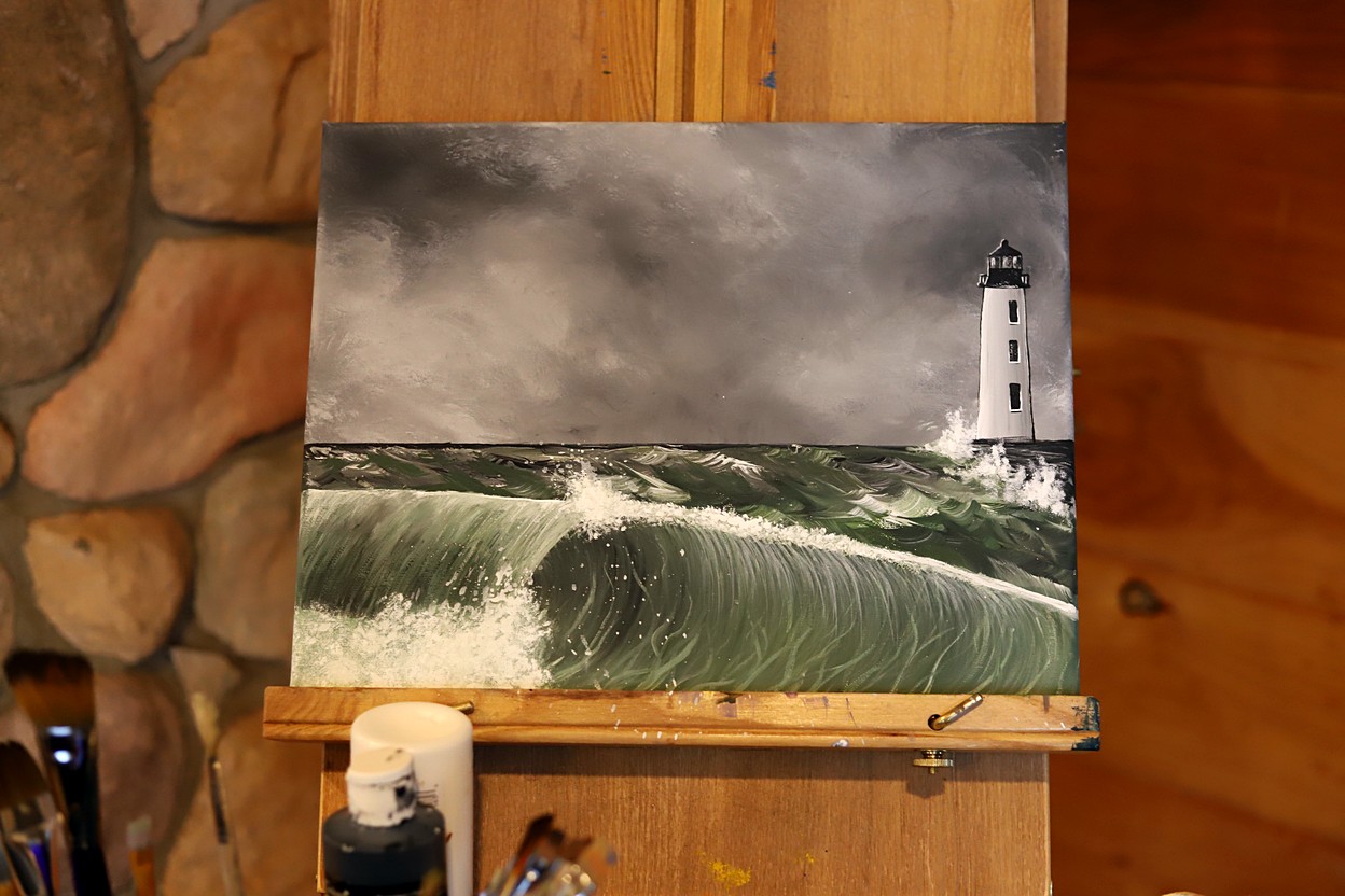 stormy ocean lighthouse painting