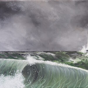 crashing waves in a storm lighthouse painting