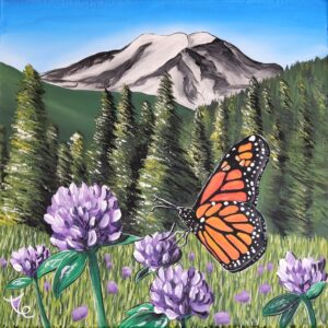 butterfly nature mountains painting