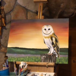 barn owl sunset painting