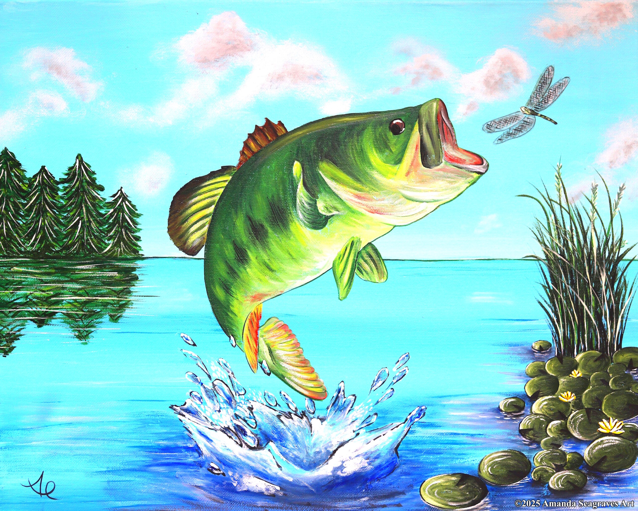 lake bass nature painting