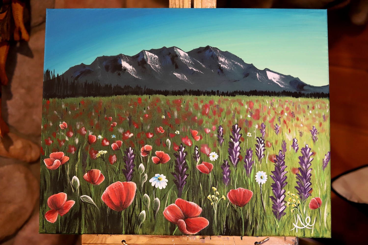 MOUNTAINS AND WILDFLOWERS PAINTING