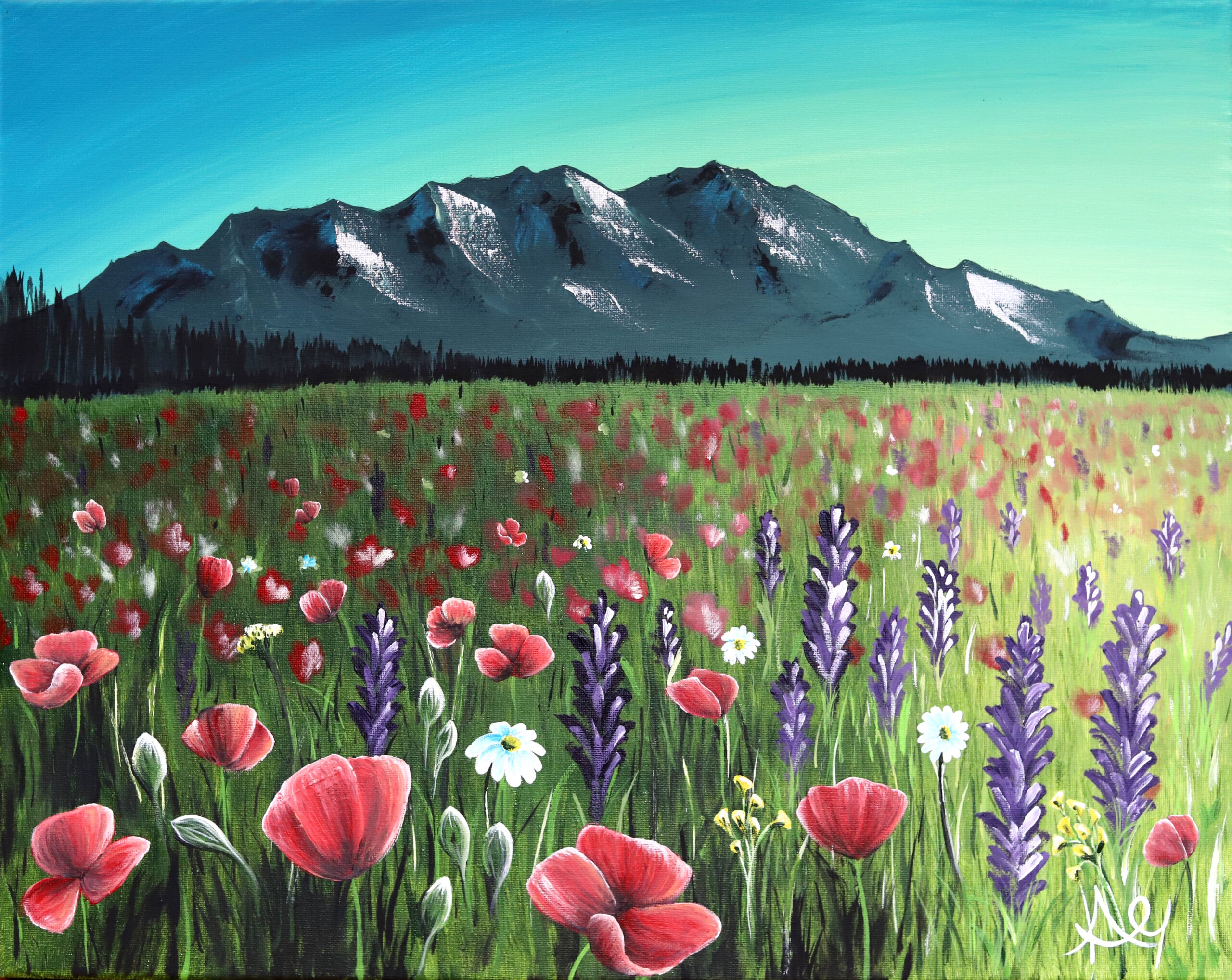 landscape mountain flower painting