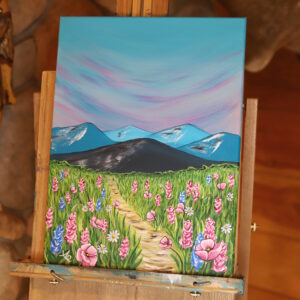 Vibrant mountains flowers and path painting
