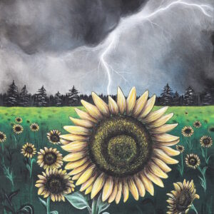 sunflower in lightening storm painting